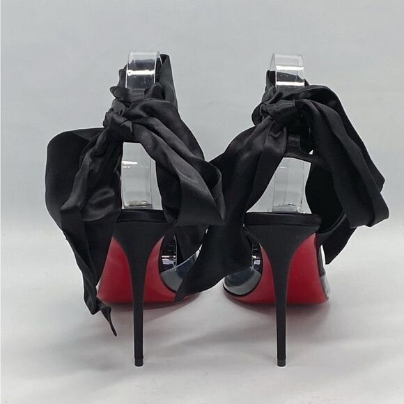 Christian Louboutin ASTRINODO DU DESERT Crystal Bow Silk Tie Heels size 39 - Picture 6 of 11